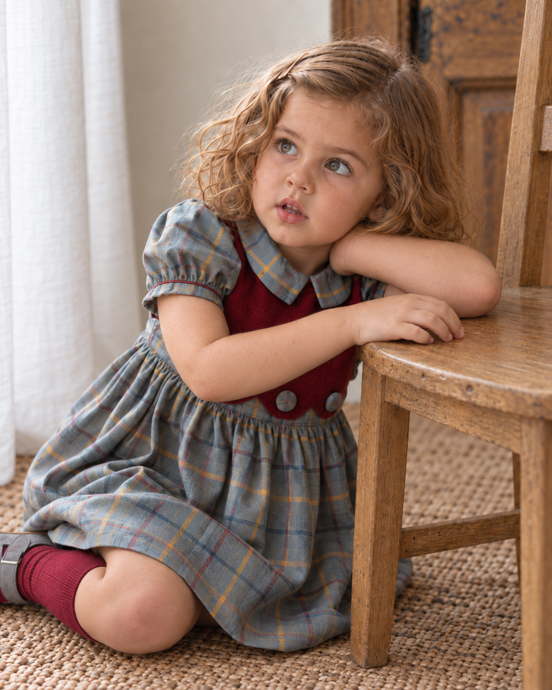 Vestido xadrez com corpo bordeaux