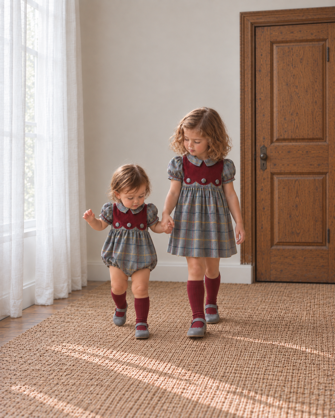 Vestido xadrez com corpo bordeaux