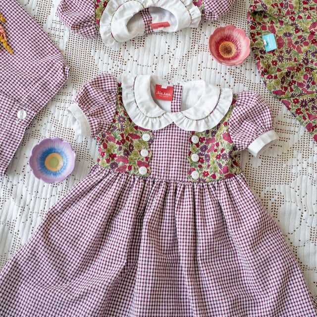 Vestido quadradinhos bordeaux