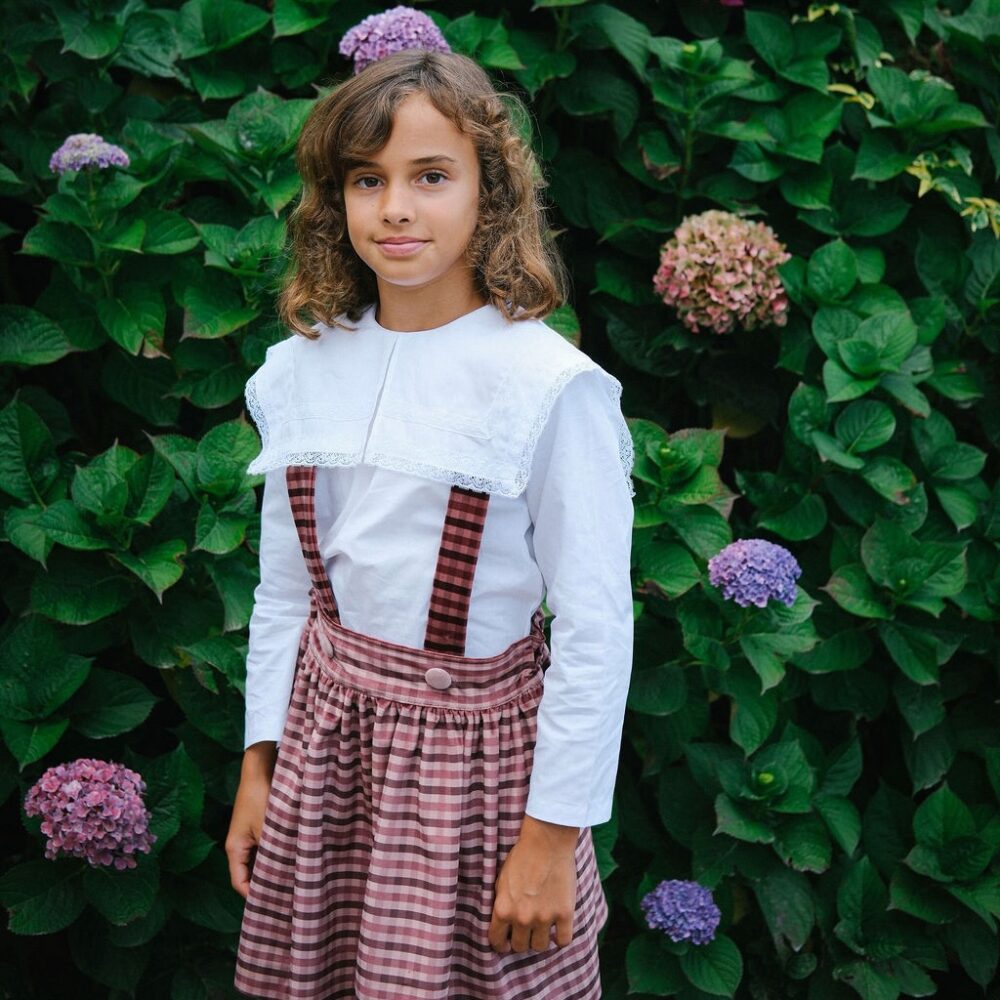 Gingham velvet girl set