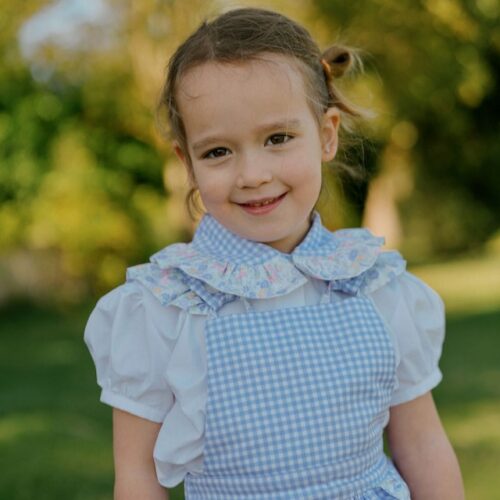 Camisa vichy lavanda e flores