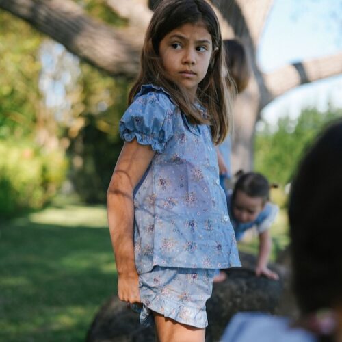 Conjunto azul com flores